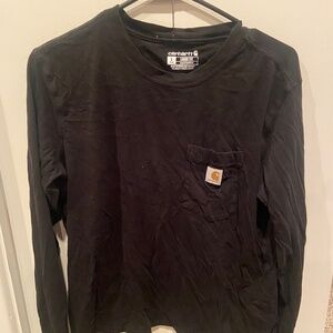 Carhartt Women Tencel Loose Fit long-sleeve crewneck pocket tshirt black small